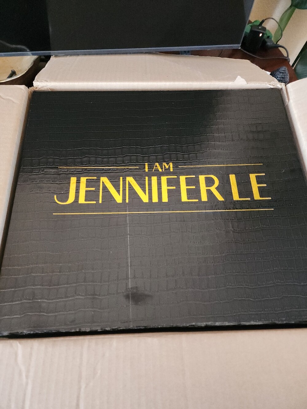 IYKYK I Am Jennifer Le Big Gold Studded Over-the-Knee Denim Stiletto Boot - Picture 10 of 10